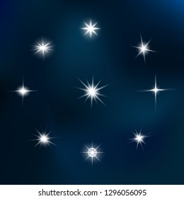 Lights sparkles isolated. Vector illustration of glowing lens flares and sparks.