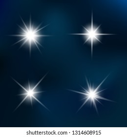 Lights sparkles isolated. Vector illustration of glowing lens flares and sparks.