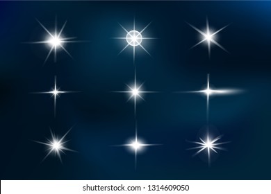 Lights sparkles isolated. Vector illustration of glowing lens flares and sparks.