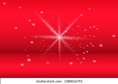 Lights sparkles isolated. Vector illustration of white glowing lens flares and sparks, red background.