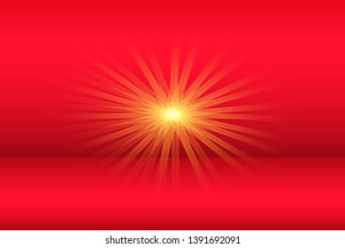  Lights sparkles isolated. Vector illustration of yellow glowing lens flares and sparks, red background.