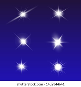 Lights sparkles isolated. Vector illustration of glowing lens flares and sparks.