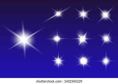 Lights sparkles isolated. Vector illustration of glowing lens flares and sparks.