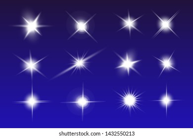 Lights sparkles isolated. Vector illustration of glowing lens flares and sparks.