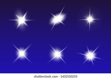 Lights sparkles isolated. Vector illustration of glowing lens flares and sparks.