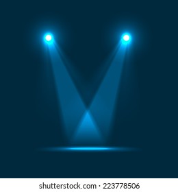 The Lights from the Spotlights Illuminating the Stage. Vector Background Illustration.