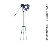 Lights stand semi flat RGB color vector illustration. Big lamp on tripod. Modern filming equipment. Professional movies creation crew isolated cartoon character on white background