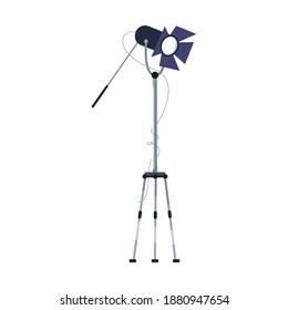 Lights stand semi flat RGB color vector illustration. Big lamp on tripod. Modern filming equipment. Professional movies creation crew isolated cartoon character on white background