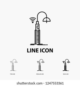 lights, street, wifi, smart, technology Icon in Thin, Regular and Bold Line Style. Vector illustration
