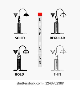 Lights, Street, Wifi, Smart, Technology Icon In Thin, Regular, Bold Line And Glyph Style. Vector Illustration