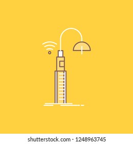 lights, street, wifi, smart, technology Flat Line Filled Icon. Beautiful Logo button over yellow background for UI and UX, website or mobile application