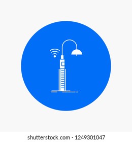 lights, street, wifi, smart, technology White Glyph Icon in Circle. Vector Button illustration