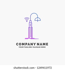 lights, street, wifi, smart, technology Purple Business Logo Template. Place for Tagline
