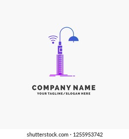 lights, street, wifi, smart, technology Purple Business Logo Template. Place for Tagline.
