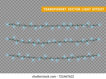Lights string garlands color blue. Christmas lights isolated realistic design. Glowing Xmas decorations.