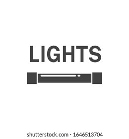Lights turn on sign. Flat minimalist design. white background Gray black vector. product brand service label banner board display. App icon.