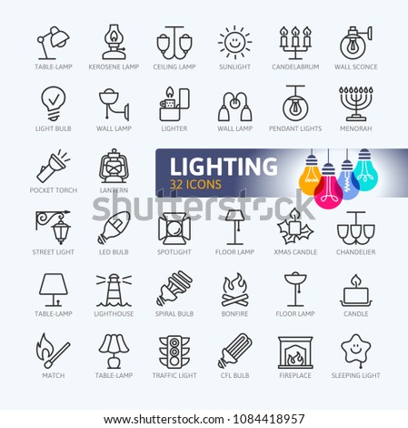 Lights web icon set - minimal thin line web icon set. Outline icons collection. Simple vector illustration