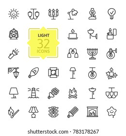 Lights web icon set - outline icon set, vector, thin line icons collection