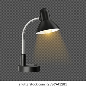 Lights for work, isolated realistic desk lamp giving warm illumination on surface. Vector interior design for home, classic or retro decoration for study or office. Adjustable height and angle