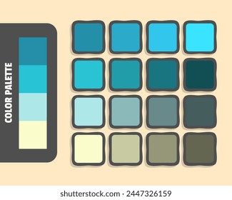 Lightseagreen mediumturquoise powderblue lemonchiffon color palette, colour matching, rgb colors, harmonious colours catalog sample, design and edit idea