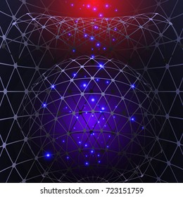 Lightsgrid construction and sphere.Technology image of globe. Points and triangle shapes constructed the sphere. Graphic concept for your design
