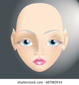 Light-skinned elf with big light blue eyes with long grey eyelashes and plump pink lips. Tired  expression.
