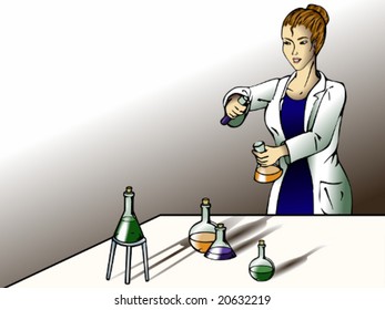 Light-skinned female scientist in the lab (vector); a JPG version is also available.