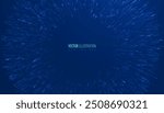 Lightspeed particle futuristic background - effect zooming space. Radial explosion tech digital environment blue background