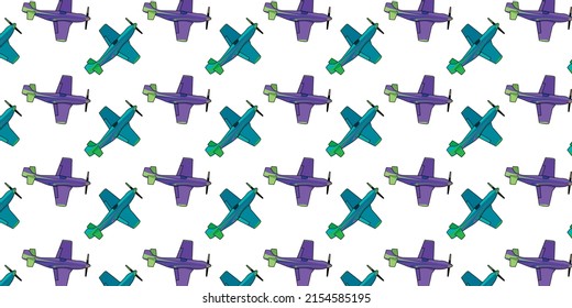 Light-sport aircraft for stunts seamless pattern. Purple and blue planes.