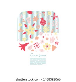 lightweight design template for your greeting cards and covers with stylized floral doodles forming squared shape