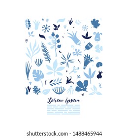 lightweight design template for your greeting cards and covers with stylized floral doodles forming squared shape