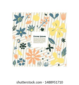 lightweight design template for your greeting cards and covers with stylized floral doodles forming squared shape