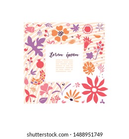 lightweight design template for your greeting cards and covers with stylized floral doodles forming squared shape