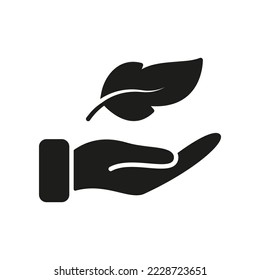 Lightweight Feather on Hand Silhouette Icon. Soft Delicate Sensitive Plumelet Black Pictogram. Light Weight Symbol. Easy Smooth Feather. Isolated Vector Illustration.