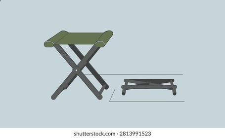 Lightweight green folding camping stool shown in both open and folded positions for outdoor adventure recreation.
