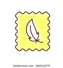 Lightweight label flat icon. Fabric feature. Feather in label. Smooth textile. Color symbol. Isolated vector stock illustration