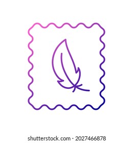 Leuchtendes Zeichen-Umrandungssymbol. Feder auf dem Etikett. Fabric-Funktion. Leichte Textilien. Farbsymbol. Einzelne Vektorgrafik