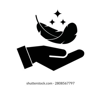 Lightweight Material and Soft Touch Fabric Icon, Feather Floating Over Hand Vector, Gentle and Sensitive Skin Care Product Packing Label