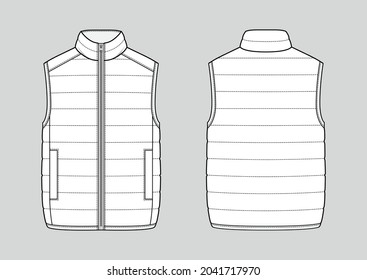 Lightweight puffer gilet  Padded vest  Technical vector sketch  Mockup template 