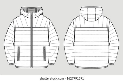 Lightweight puffer jacket  Technical vector sketch  Mockup template 