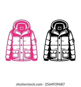 Lightweight puffer jacket. winter jacket isolated. Technical vector sketch and color