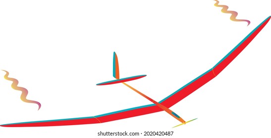 lightweight red and blue electric airplane model with propeller and swirls at the ends of the wings 