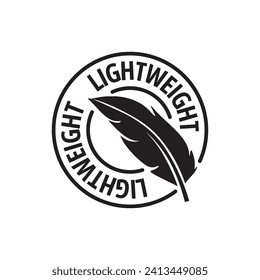 Lightweight round label, badge in black with feather icon