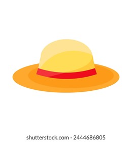 Gorro de playa tejido ligero para protección solar. Sombrero de panamá de verano con ala ancha. Icono de vacaciones de verano. Vector plano simple de la historieta aislado sobre fondo blanco