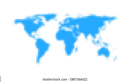 Icono pixelado del mapa azul del mundo ligero. Ilustración vectorial.