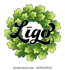 Ligo oak wreath logo vector illustration, Midsummer, summer Solstice