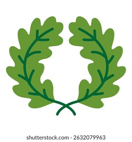 Ligo oak wreath vector illustration, symbol of Ligo - latvian traditional Midsummer folk holiday. Green oak leaves on white background