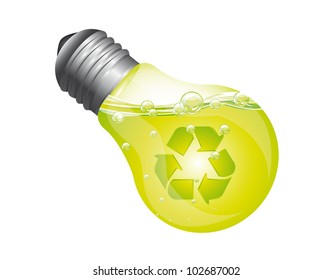 ligth bulb with recycle sign and green liquid isolated. vector illustration
