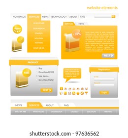 Ligth Orange Web design elements collection - web templates, frames, bars,  icons, bannes, login forms, buttons.