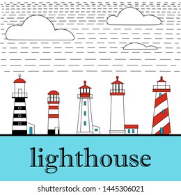 Ligthhouse icon set . Colorful vector illustration on white background. 